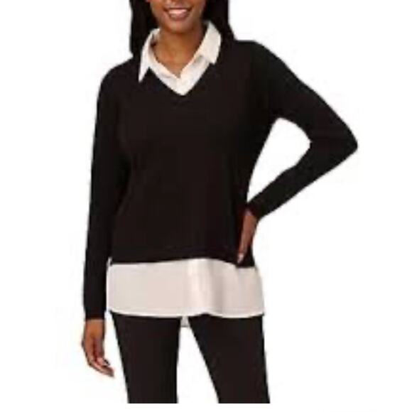 Adrianna Papell Twofer Black White Sweater Size Large Faux Layered Knit Top - Picture 12 of 12